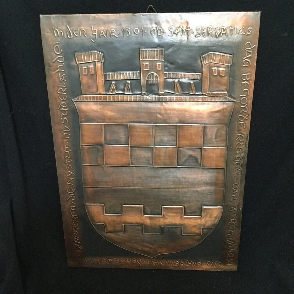 Vintage Hammered Embossed Tooled Cooper Viking Norwegian Castle Crest‎ Wall